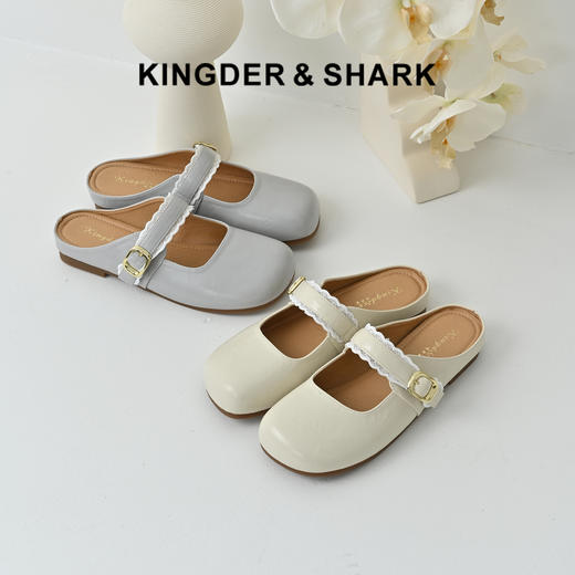 经典鲨2025夏季新品法式复古花边拼接平底舒适包头半拖鞋女KW391-529021 商品图0