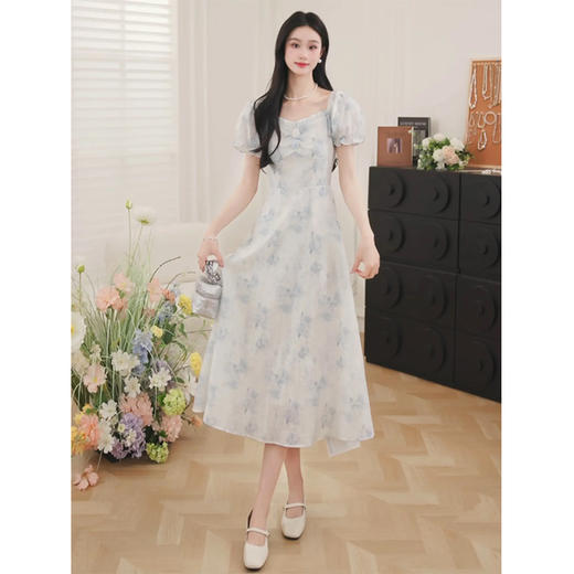 鹿向南「夏日繁花」清新气质连衣裙女夏季新款设计感高腰A字长裙QJD00350 商品图2