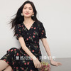 【夏季新品】熙世界法式仿真丝玫瑰碎花连衣裙女高级感泡泡袖V领长裙2025夏天 商品缩略图1