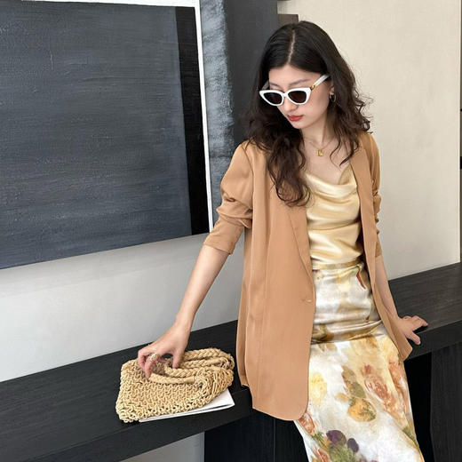 「K」洛诗琳10347水墨印花真丝半身裙2025夏季优雅开叉半裙0970 商品图0