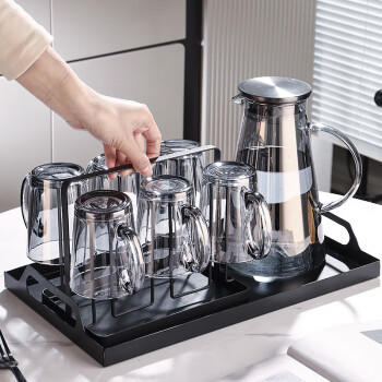 格娜斯 玻璃杯水杯茶杯杯子套装家用待客带把牛奶杯高颜值泡茶杯杯架 商品图0