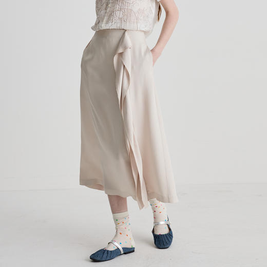 谜底半身裙女2025夏季新品通勤立体裁剪合身A型长半裙252MB0547 商品图1