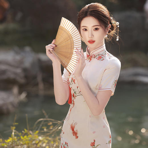 提花丝绸好运锦鲤淑女，显瘦长款气质旗袍MLS-6849 商品图3