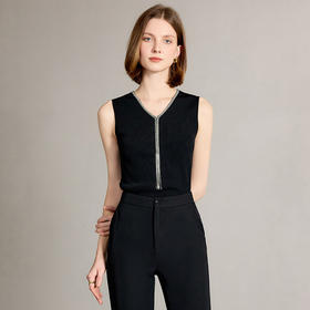 AD高端醋酸背心女夏季2025新款黑色无袖针织打底简约百搭流苏上衣