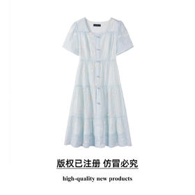 奢姿大码女装2025夏季减龄小碎花连衣裙胖妹妹纽扣装饰方领裙子9952890398