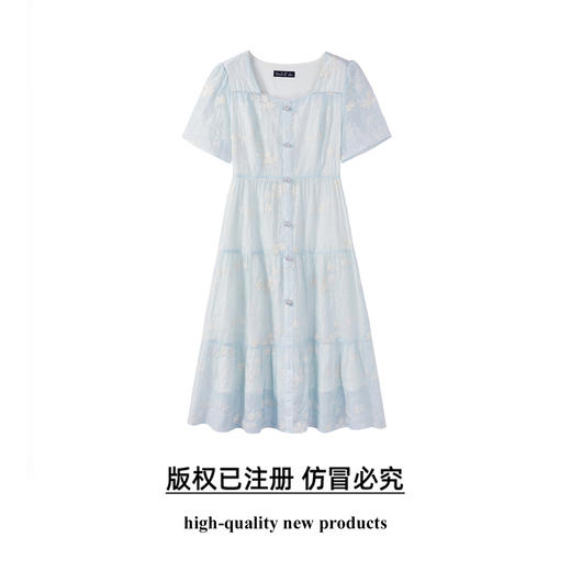 奢姿大码女装2025夏季减龄小碎花连衣裙胖妹妹纽扣装饰方领裙子9952890398 商品图0