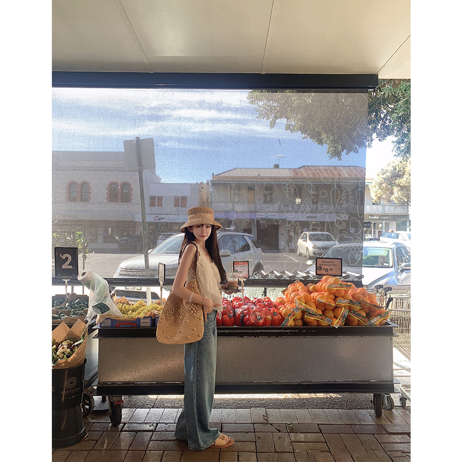 金蘑菇菇 茉莉与小豆蔻/ 纯白法式top碎花半裙套组