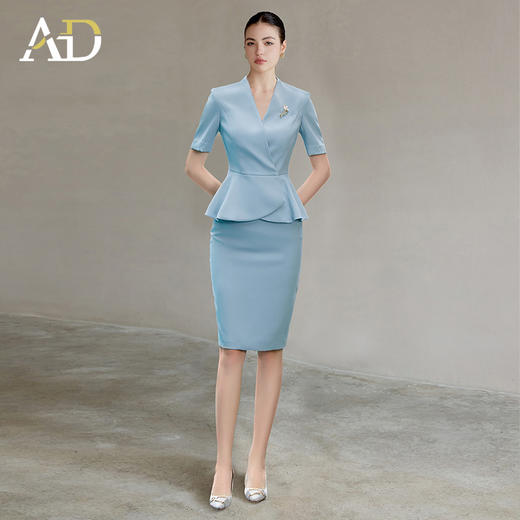AD气质女神范西装套装夏装2025新款蓝色短袖西装公务员上班族套裙 商品图2