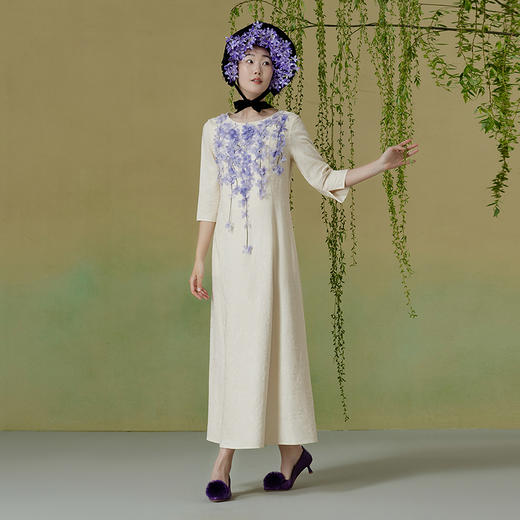 【林栖设计小店】【现货】秀场同款丁香花七分袖连衣裙天丝羊毛宽松2025春夏新品裙子女S1953003 商品图1