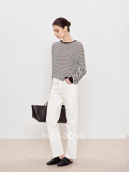 THESOONG|"白牛2.0"赛络纺双芯加软白色中腰弹力牛仔裤女HBNZ6364 商品图4