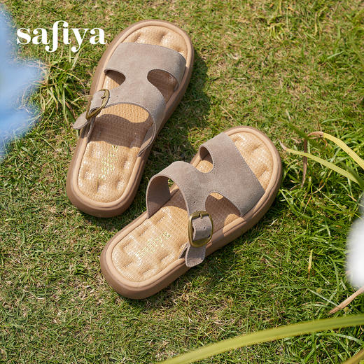 Safiya/索菲娅2025踩屎感复古勃肯外穿休闲百搭防滑平底拖鞋SFD2110166/SFD2110M66 商品图4