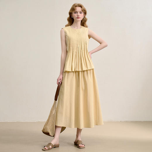 法式浪漫设计感压褶荷叶边下摆无袖衬衫女夏季收腰衬衣V1150738 商品图1