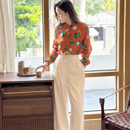 「K」洛诗琳10917气质印花衬衫2025夏季新款小立领设计感上衣0686 商品图0