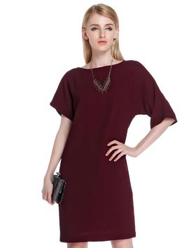 4894415141474 JOAN&DAVID 酒红色圆领欧美风宽松短袖连衣裙