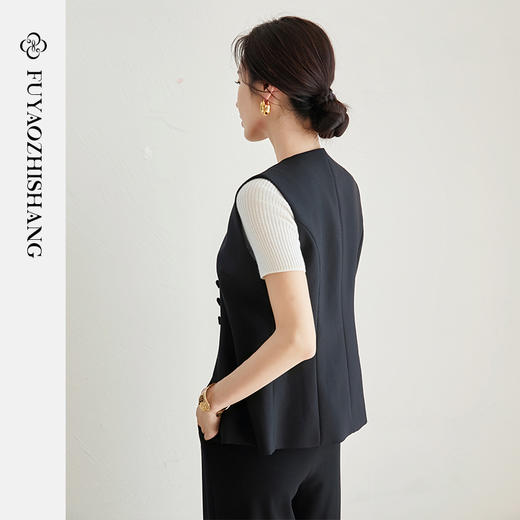 FUYAO扶摇 新中式时尚套装女黑色马甲无袖上衣高级感阔腿裤两件套 商品图4