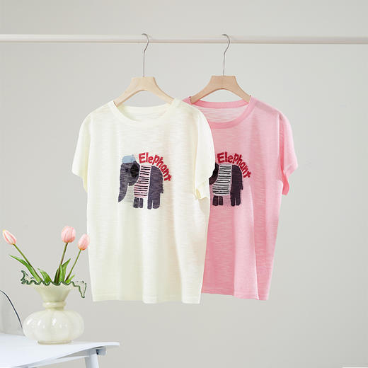 【周末秒杀】熙世界大象提花冰丝针织衫女薄款2025夏新款宽松圆领短袖T恤上衣 商品图2