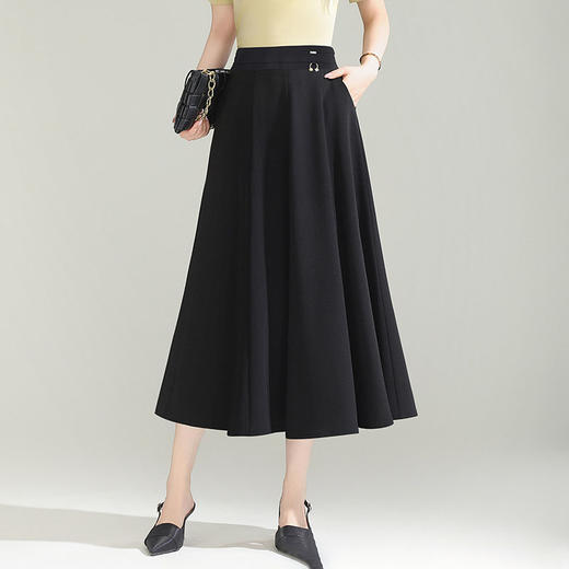 MYX-YGLR-M78-L垂坠感通勤百褶A字大摆裙2025夏季新款松紧腰休闲长裙黑色半身裙 商品图0