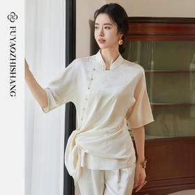 FUYAO扶摇 醋酸提花衬衫女流光竹影国风小衫复古斜襟立领改良上衣