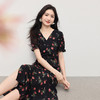 【夏季新品】熙世界法式仿真丝玫瑰碎花连衣裙女高级感泡泡袖V领长裙2025夏天 商品缩略图4