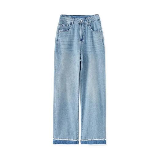 「高货wl」全新升级【铂金会员220/天猫299/差价79】(00650)洛诗琳时尚通勤复古宽松牛仔裤2025撞色珍珠洗水阔腿裤女00650 商品图4