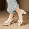 【预售5天】真皮蝴蝶结一字带凉鞋女夏外穿女款夏季新款女鞋包后跟高跟鞋LD&7367 商品缩略图1