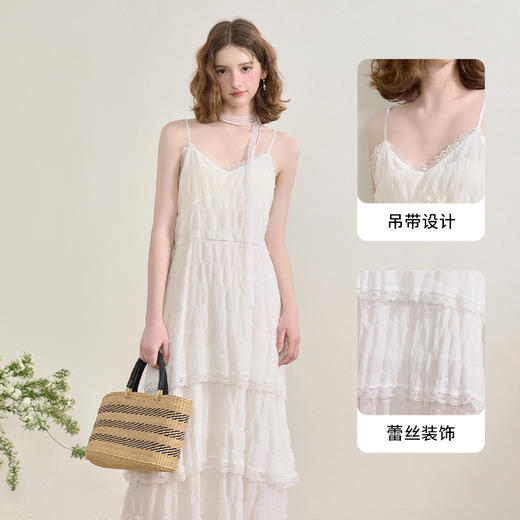 西遇吊带蕾丝蛋糕裙女夏季新款海边度假风法式v领连衣裙SS150345 商品图2