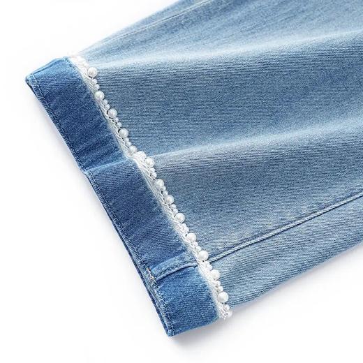 「高货wl」全新升级【铂金会员220/天猫299/差价79】(00650)洛诗琳时尚通勤复古宽松牛仔裤2025撞色珍珠洗水阔腿裤女00650 商品图3