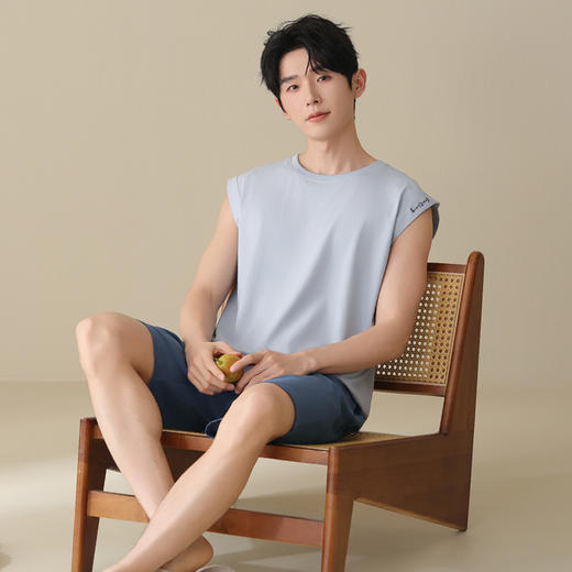 芬腾睡衣男无袖夏季纯棉圆领套头可外穿休闲宽松背心短裤运动套装 商品图1