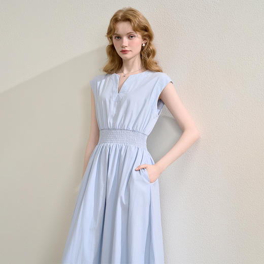 气质温柔通勤风松紧收腰无袖背心裙女夏季V领连衣裙V1250764 商品图3