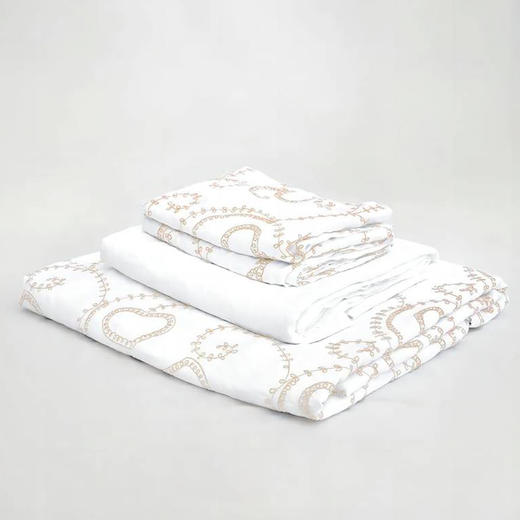 伽罗 JALO 白色亚麻米色绣花14支亚麻床品 商品图4