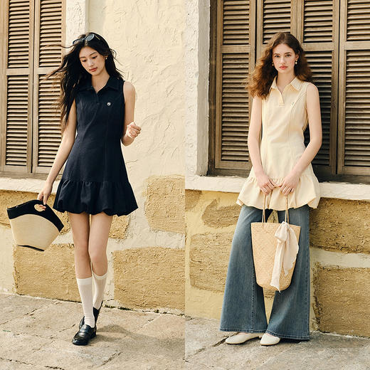 森马连衣裙女polo领无袖花苞裙甜酷2025夏新款辣妹分割短裙小个子 商品图3