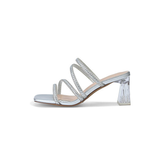 经典鲨2025夏季款时尚简约6.5cm高粗跟一字带气质水钻凉鞋女KW119-529061 商品图5