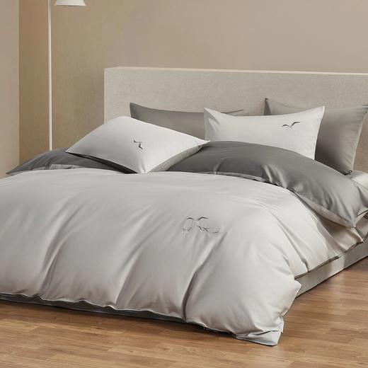 水星家纺A类60支长绒棉四件套全棉套件简约素色刺绣床上用品 商品图3