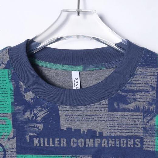 T3384夏季高级感新款美式潮牌撞色满印字母圆领短袖T恤百搭潮流上衣 商品图2