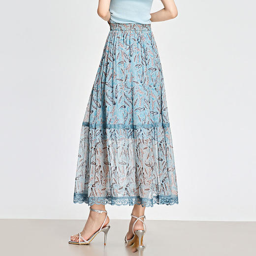 MYX-KDFY-S1930-L蕾丝边百褶修身蛋糕裙松紧腰休闲长款碎花裙2025年夏款高腰半身裙 商品图2