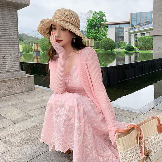 奢姿大码女装2025夏季蕾丝吊带绣花连衣裙两件套胖妹妹时尚套装9952956382 商品图2