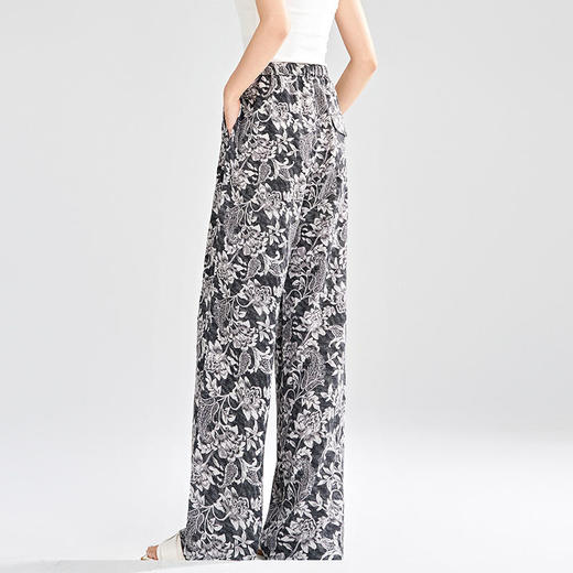 MYX-KDFY-S1962-L印花薄款透气宽松休闲阔腿长裤2025年夏款松紧腰垂坠感显瘦直筒裤 商品图2