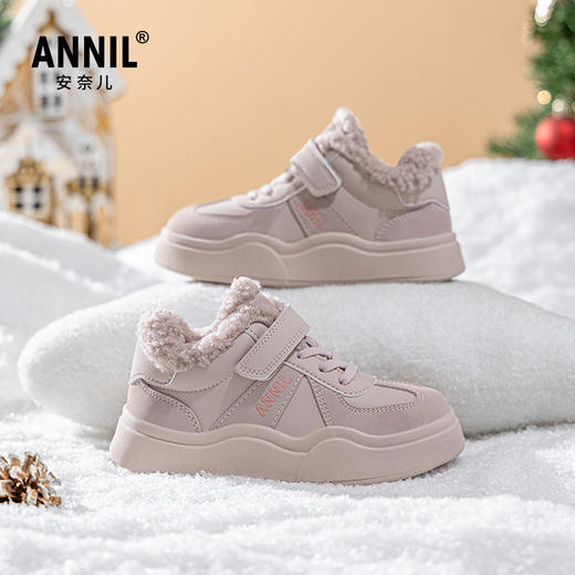 ANNIL/安奈儿加绒板鞋低帮冬鞋水晶绒加厚款雪地靴女大童冬季新款HM4404116 商品图1