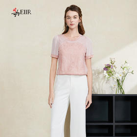 司歌醋酸拼接蕾丝针织短袖上衣女夏T911062y