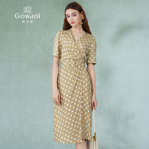 乔万尼真丝连衣裙新款女19mm重磅桑蚕丝V领波点裙ET2E246 商品图1