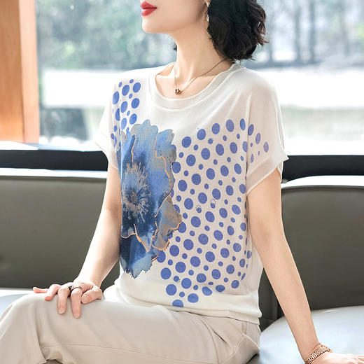 W018-8991-78-138洋气妈妈夏装短袖t恤针织小衫2025新款中老年女装高档冰丝薄上衣 商品图3