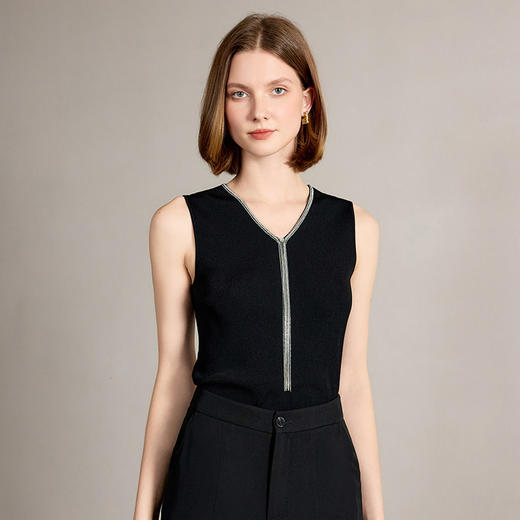 AD高端醋酸背心女夏季2025新款黑色无袖针织打底简约百搭流苏上衣 商品图3