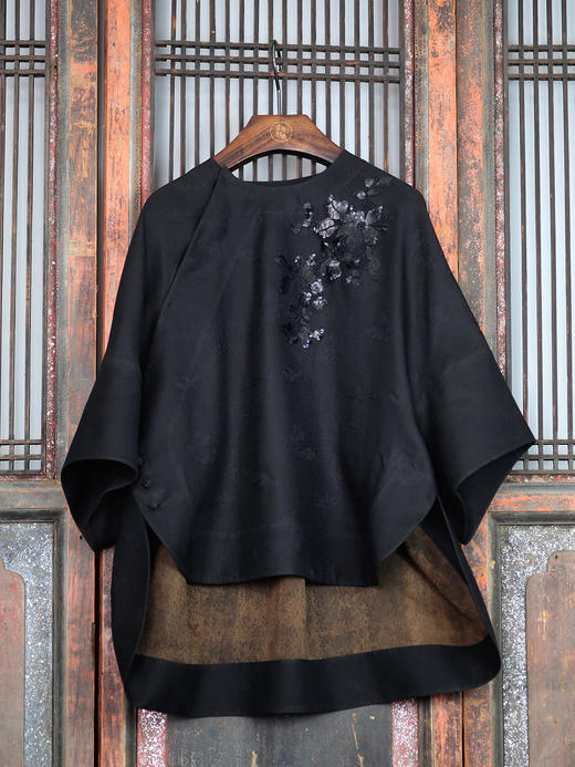 盛唐牡丹| 法式串珠真丝香云纱上衣 商品图0