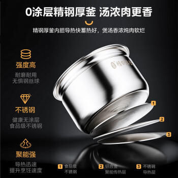 美的（Midea）品牌官方0涂层钢胆电压力锅5L提鲜双胆家用煲汤全自动智能预约开盖煮电饭煲4-6人高压锅MY-C541G 商品图2