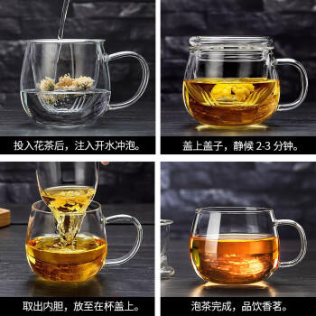 富光花茶杯 男女士茶水分离杯子 双层办公泡茶玻璃杯带把高硼硅水杯 商品图6