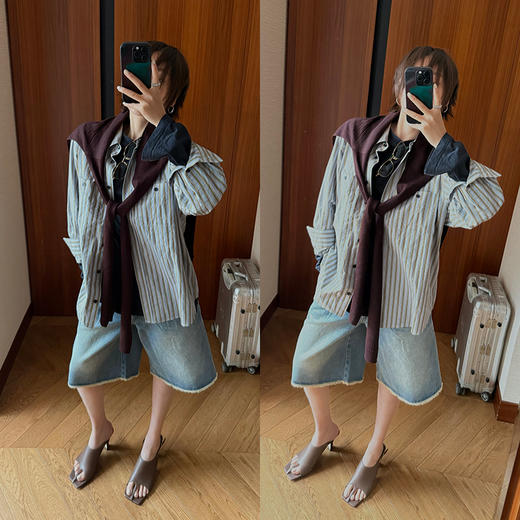 HIDEMI 都市单宁系列多重水洗毛边做旧感牛仔中裤短裤 商品图1