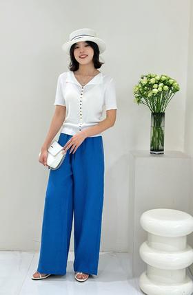 H5CK30675#亚麻松紧腰休闲阔腿裤