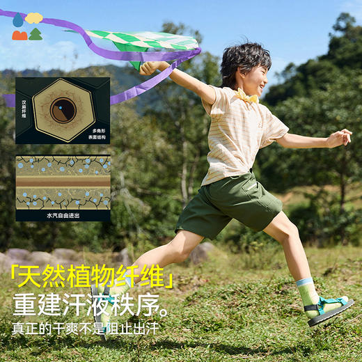 【水亭风观鸟短袖T恤】森林棠25夏款清凉透气棉麻亲子款条纹T恤40322517 商品图1