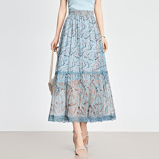 MYX-KDFY-S1930-L蕾丝边百褶修身蛋糕裙松紧腰休闲长款碎花裙2025年夏款高腰半身裙 商品图0