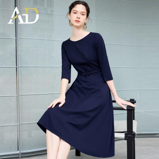 AD大方得体连衣裙2025新款今年流行爆款藏青色法式圆领中长款伞裙 商品图2